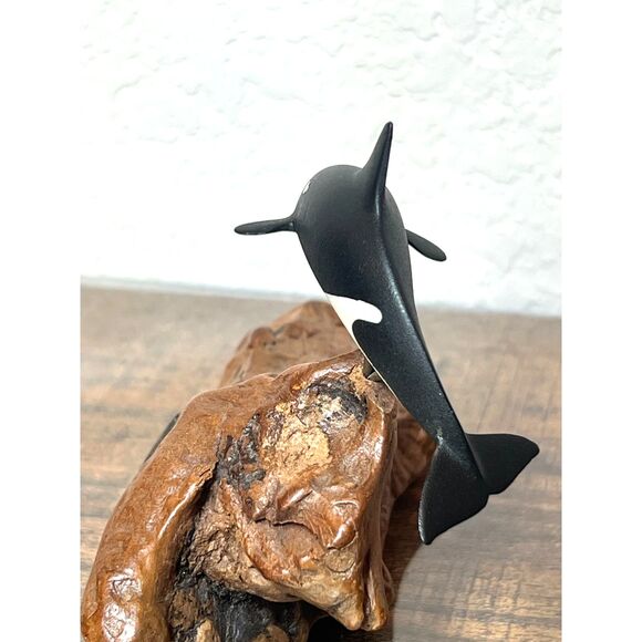 John Perry Orca Sculpture Burlwood Base Vintage Killer Whale Figurine Ocean Art - Picture 4 of 11